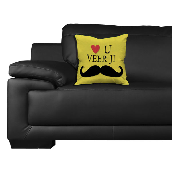 Love You Veer Ji Rakhi Birthday Gift for Brother Satin Cushion, Yellow
