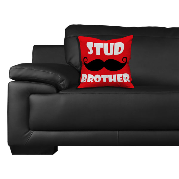 Stud Brother Mustache Quote Printed Satin Cushion Cover, Red