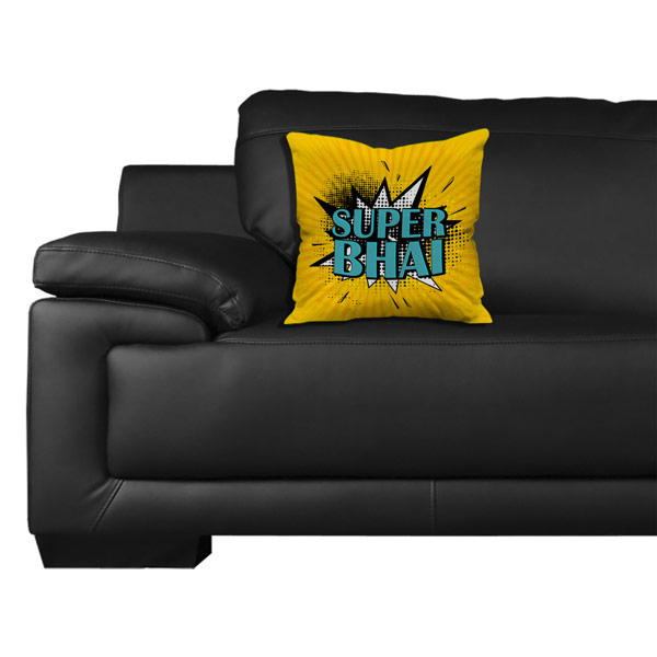 Super Bhai Quote Printed Satin Cushion Cover, Yellow