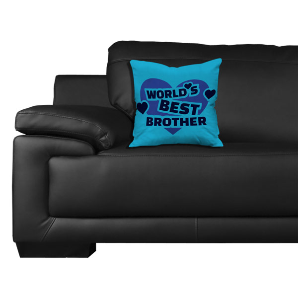 World's Best Brother Quote Printed Satin Cushion Cover, Blue