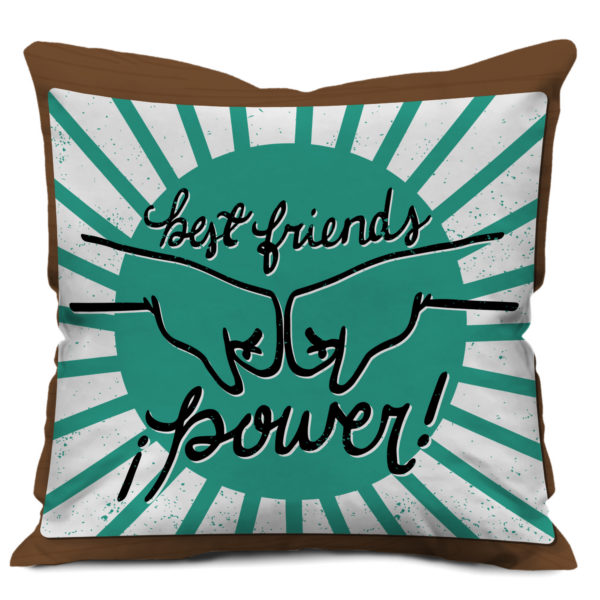 Calligraphy Text Best Friendship Power Print Satin Cushion Cover, Dark Green