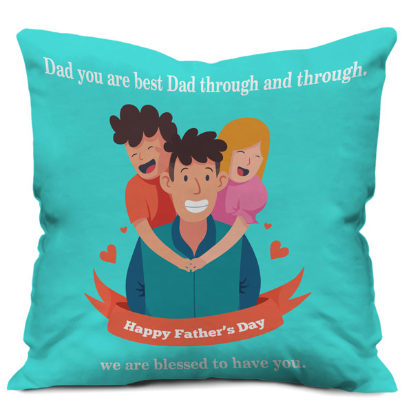 Daddy you are The Best quote Printed Cushion Cover with Filler (12X12, Light Blue)