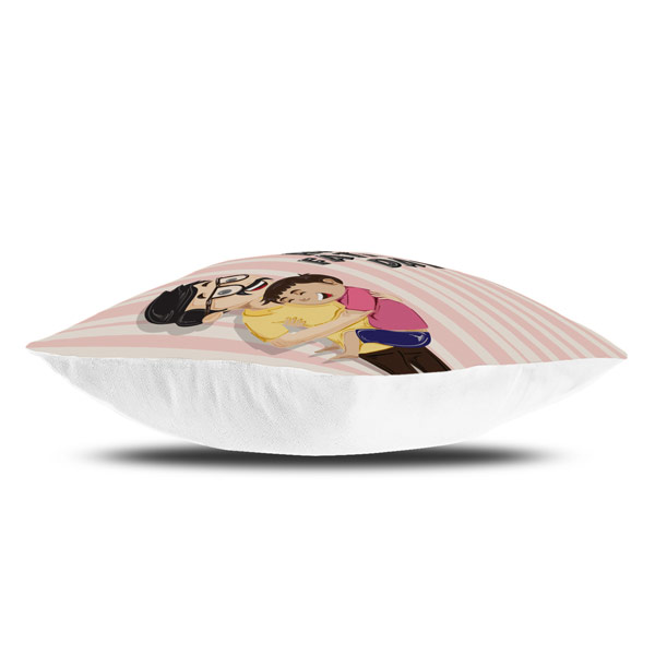 Father Holding his Boy Mustache Printed Cushion Cover with Filler (12X12, Light Pink)