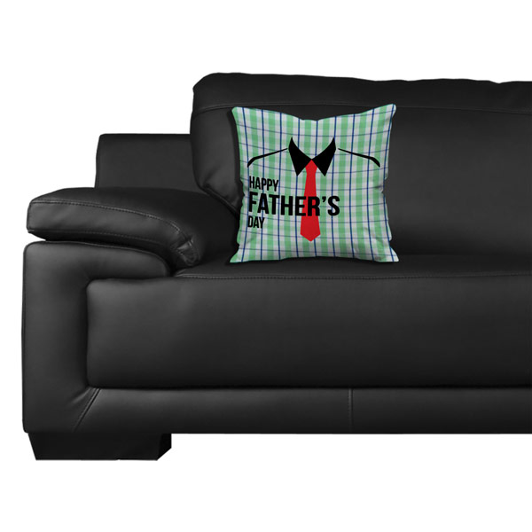 Happy Father's day Checkered Print Satin Cushion Cover (12X12, Green)