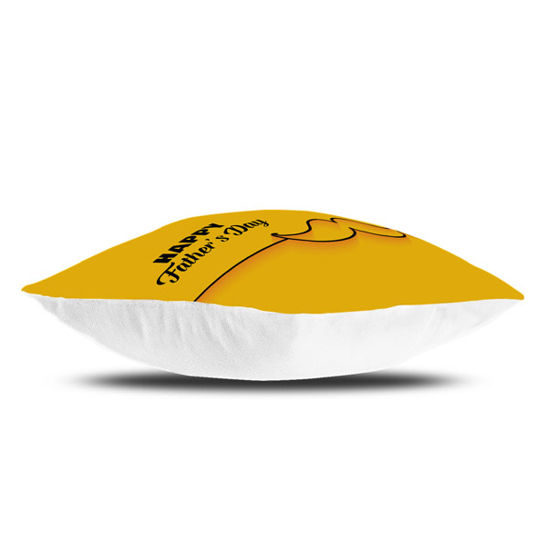 Happy Father's Day Text with 3D Mustache Satin Cushion Cover (12X12, Yellow)