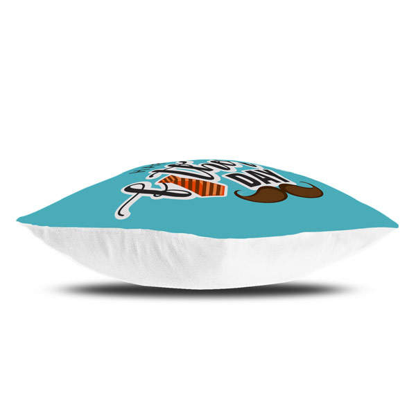 Happy Father's Day Tie Mustache Satin Cushion Cover (12X12, Blue)