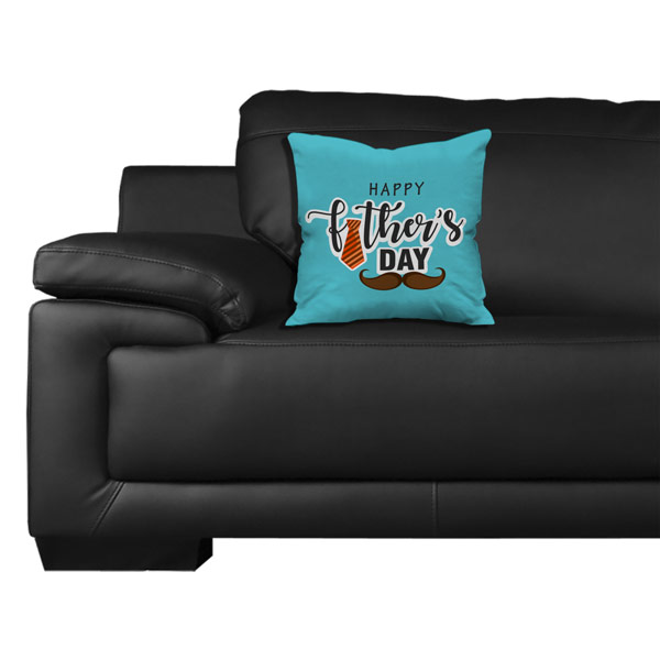 Happy Father's Day Tie Mustache Satin Cushion Cover (12X12, Blue)