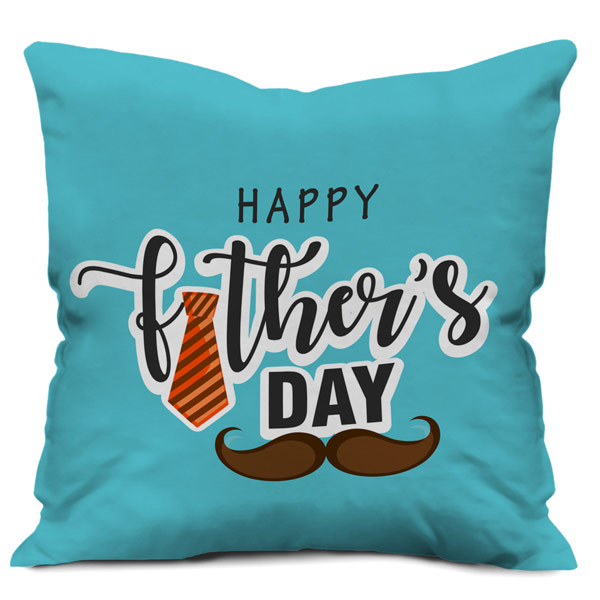 Happy Father's Day Tie Mustache Satin Cushion Cover (12X12, Blue)