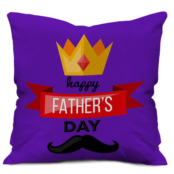 Happy Father's Day with Crown Mustache Satin Cushion Cover (12X12, Purple)