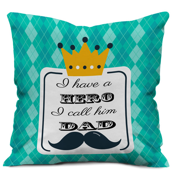 Hero Dad quote with Crown Checkered Pillow Cover with Filler (12X12, Green)