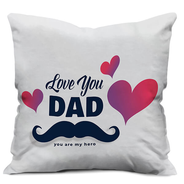 Love You Dad with Floating Hearts Satin Cushion Cover (12X12, White)