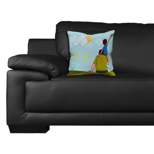 Role Model Quote Text with Father Son Cartoon Satin Cushion Cover (12X12, Multi)