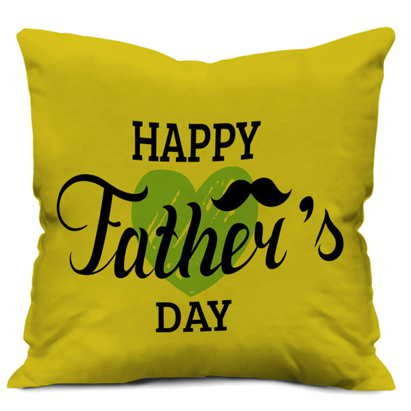 Stylish Text Father's day Heart Mustache Printed Satin Cushion Cover (12X12, Green)