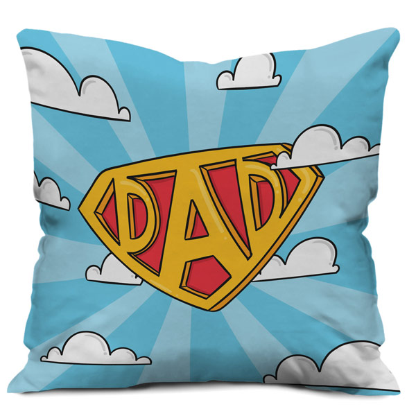 Super Dad Text Printed Cushion/Pillow Cover with Filler (12X12, Light Blue)