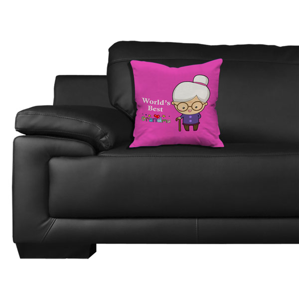 World's Best Grandma Quote Printed Satin Cushion Cover, Pink