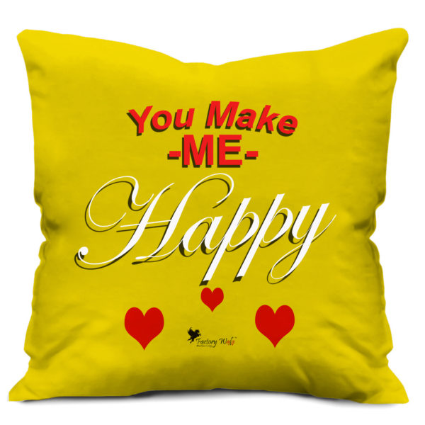 You make me happy Printed Cushion Cover, Yellow