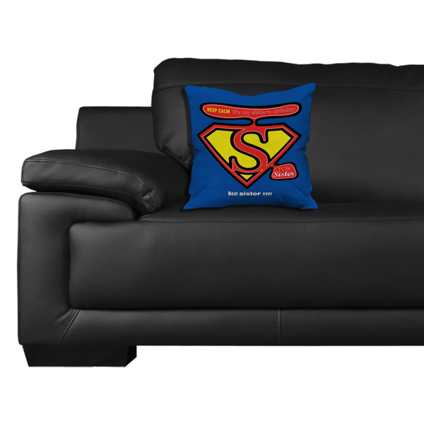 Best Sister Ever Text Printed Satin Cushion Cover, Blue