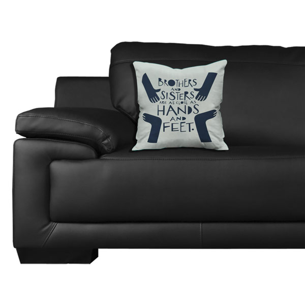 Brother & Sister Quote Printed Satin Cushion Cover, Blue/White