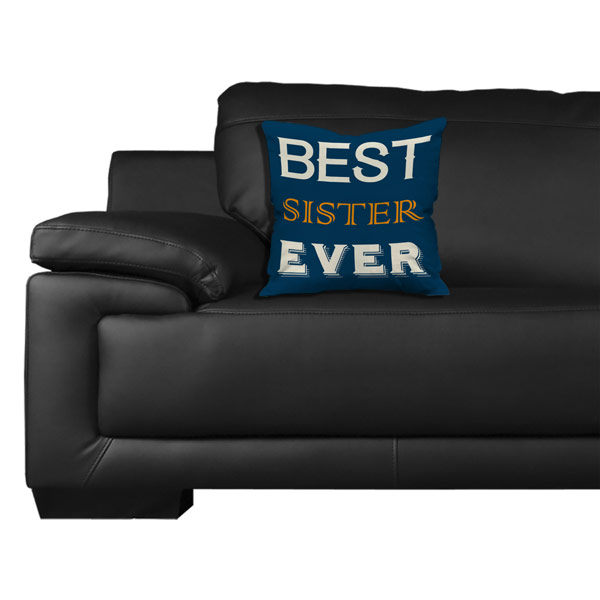 I Love You Sister Quote Printed Satin Cushion Cover, Blue