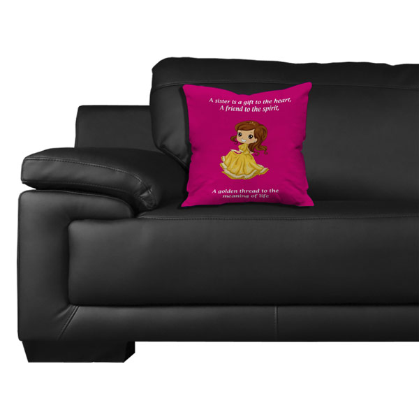 Princess Sister Quote Printed Satin Cushion, Pink