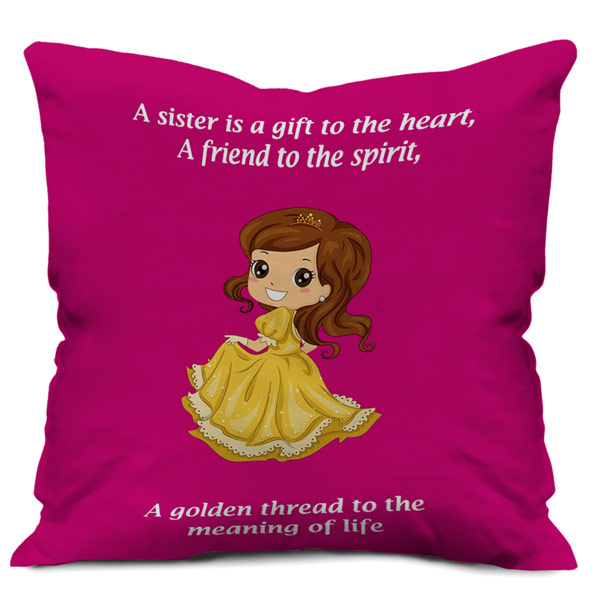 Princess Sister Quote Printed Satin Cushion, Pink