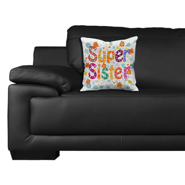 Super Sister Quote Printed Satin Cushion Cover, White