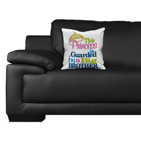 This Princess Guarded By Brother Quote Printed Satin Cushion Cover, White