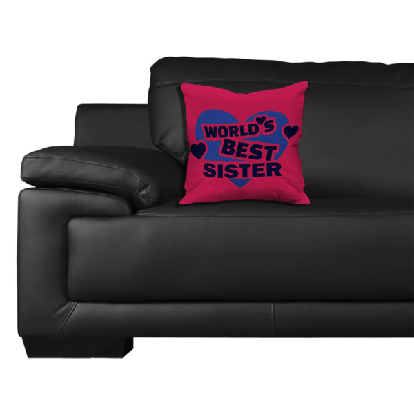 World's Best Sister Quote Printed Satin Cushion Cover, Pink