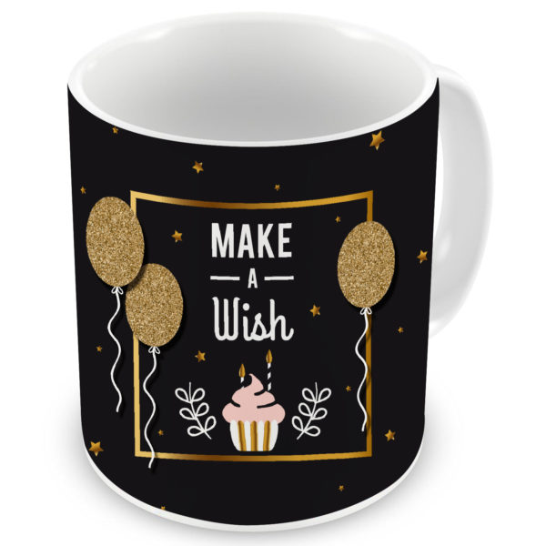 Happy Birthday Shining Golden Balloons Printed Ceramic Mug