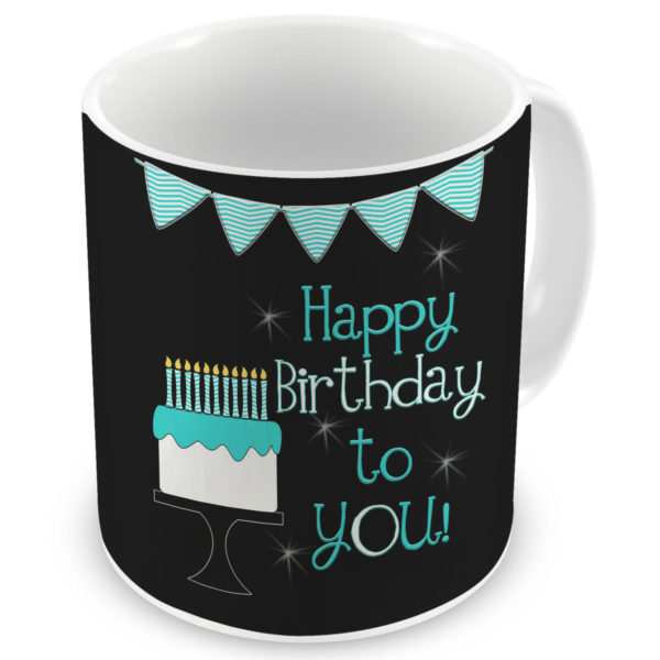 Happy Birthday to You Text with Cake Printed Ceramic Mug