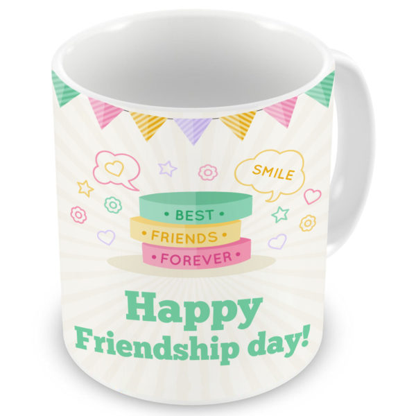 Happy Friendship Day Quote with Bands Printed Ceramic Mug