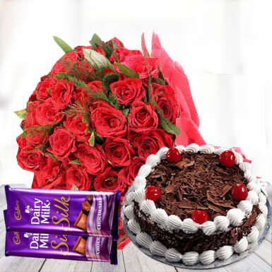 25 Red Roses & Cake Combo