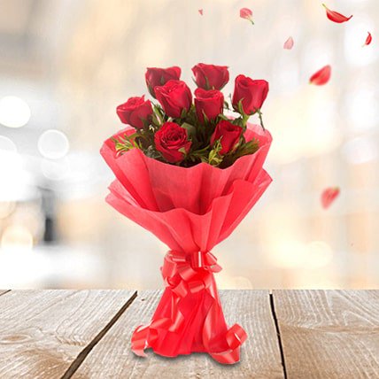 8 Red Roses with Red Paper Packing 8 Red Roses with Red Paper Packing