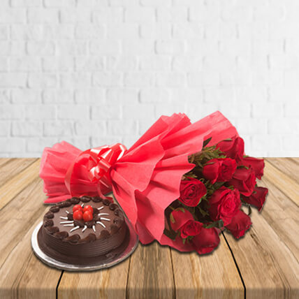 Red Roses with Cake Standard