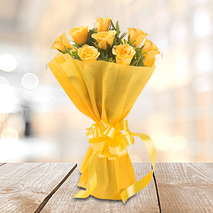 8 Yellow Roses with Yellow Paper Packing