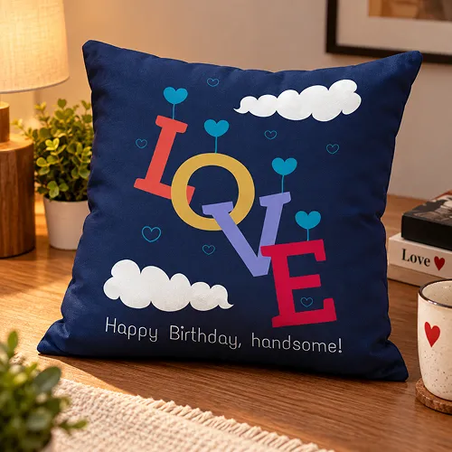 Fashion Falling Down Love Text Printed Soft Satin Cushion Cover, Dark Blue