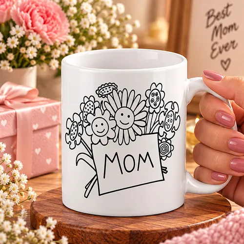 Floral Children's Holding Mom Note Printed Ceramic Coffee Mug Floral Children's Holding Mom Note Printed Ceramic Coffee Mug