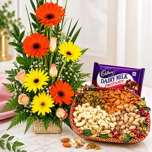 Flowers with Dryfruit and Chocolate Flowers with Dryfruit and Chocolate