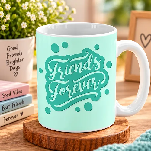 Friends Forever Calligraphy Text Printed Ceramic Mug
