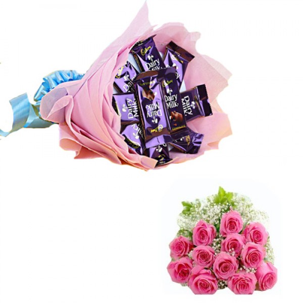 Cadbury Dairy Milk Chocolate Bouquet with pink roses Cadbury Dairy Milk Chocolate Bouquet with pink roses