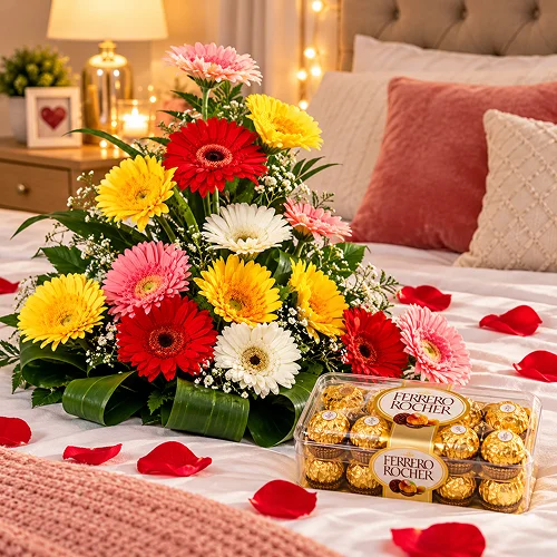 Gerbera Basket with Ferrero Rocher Gerbera Basket with Ferrero Rocher