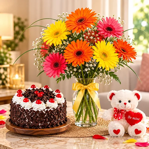 Gerbera with teddy cake Gerbera with teddy cake