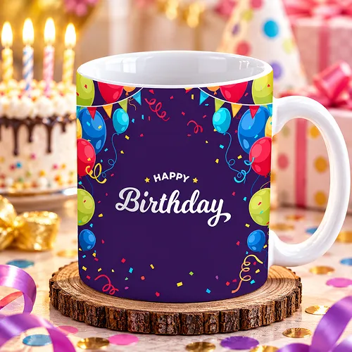Happy Birthday Banner Balloons Printed Ceramic Mug Happy Birthday Banner Balloons Printed Ceramic Mug