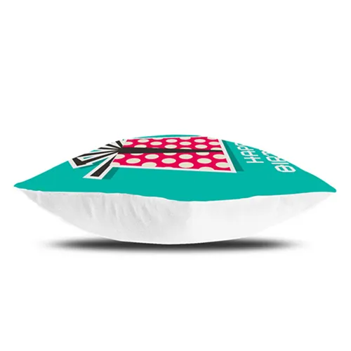 Happy Birthday Gift Box Printed Satin Cushion Cover, Aqua Blue 1 Happy Birthday Gift Box Printed Satin Cushion Cover, Aqua Blue 1