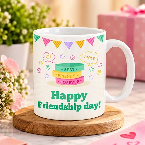 Happy Friendship Day Quote with Bands Printed Ceramic Mug