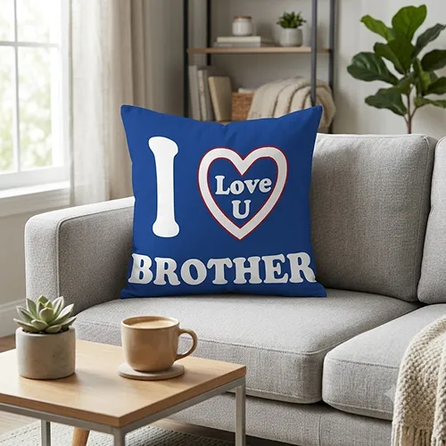 I Love you Brother Quote Printed Satin Cushion Cover, Blue I Love you Brother Quote Printed Satin Cushion Cover, Blue