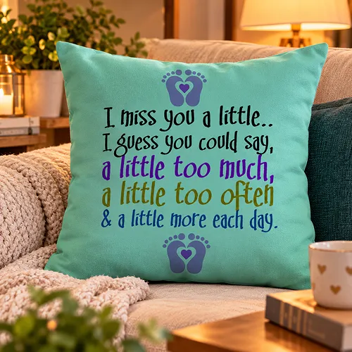 I Miss You Love Text Printed Satin Cushion Cover, Light Green
