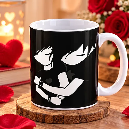 Illustrator Couple Hug Each Other Printed Ceramic Coffee Mug Illustrator Couple Hug Each Other Printed Ceramic Coffee Mug