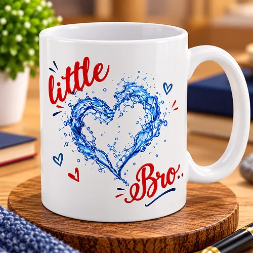 Little Bro Quote with Water Splash Heart Printed Ceramic Coffee Mug Little Bro Quote with Water Splash Heart Printed Ceramic Coffee Mug