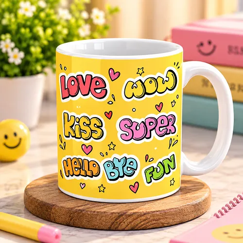 Love Kiss Hug Text Printed Ceramic Mug